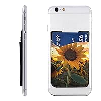 Farm Sunflower Printed Phone Card Holder,Leather Phone Card Holder,Adhesive Stick On Credit Card Pocket For Smartphones