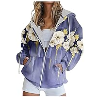 Full Zip Drawstring Hoodies Women Hooded Sweatshirt Jacket Athletic Fit Coat Loose Fit Hoody Tops Trendy Clothes