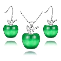 Uloveido Apple Necklace and Earrings Set for Women Girls Cute Apple Jewelry Set for Teacher Mom YL007