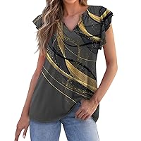 Cap Sleeve Tank Tops for Women Casual V Neck Cute Ruffle Tunic Blouse Summer Trendy Versatile Loose Shirts