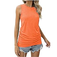 Womens Tank Tops Side Ruched Sleeveless T Shirt Crewneck Dressy Casual Summer Top 2024 Fashion Basic Tees Clothes