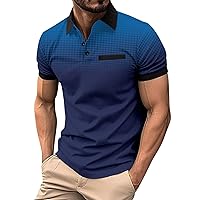 Men's Polo Shirts Fashion Gradient Printed Polka dot Pattern Short Sleeve T-Shirt Button Down Casual top with Pocket