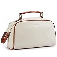 Telena Travel Toiletry Bag Makeup Cosmetic Bags for Women Waterproof PU Leather Toiletry Organizer Portable Large Capacity Beige with Brown