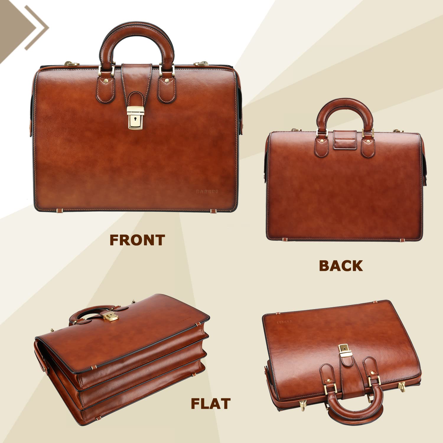 Banuce Vintage Leather Briefcase for Men with Lock Lawyer Attorney Bag Doctor Bag 15.6 Inch Laptop Attache Case Hard