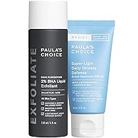 Paula's Choice 2% BHA Liquid Exfoliant & RESIST Super-Light Daily Wrinkle Defense SPF 30, Salicylic Acid for Enlarged Pores & Blackheads and Tinted Mineral Broad-Spectrum Sunscreen, Set of 2