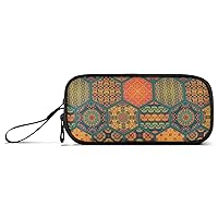 ALAZA Tribal Geometric Pattern Vintage Pencil Case Nylon Pencil Bag Portable Stationery Bag Pen Pouch with Zipper for Women Men College Office Work