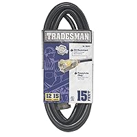 Woods 32472 12/3 15-Foot SJTOW Heavy Duty Lighted Extension Cord for Indoor/Outdoor Use, Black, 1 Pack