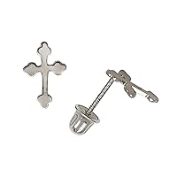 Jewelryweb Solid 14k Gold Girls Small Polished Religious Budded Cross Screw-back Stud Earrings (5mm x 8mm)…