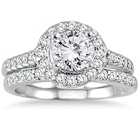 AGS Certified 1 1/2 Carat Diamond Halo Bridal Set in 14K White Gold (H-I Color, I1-I2 Clarity)