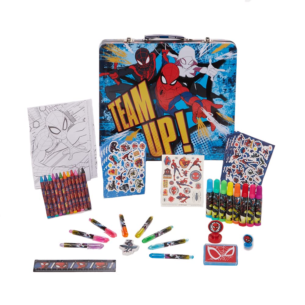Innovative Designs Marvel Spiderman Deluxe Activity Set with Carrying Tin, Coloring Sheets, Tattoos, Stickers, & Art Supplies