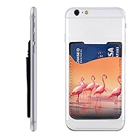 A Flock Of Flamingos Printed Phone Card Holder,Leather Phone Card Holder,Adhesive Stick On Credit Card Pocket For Smartphones