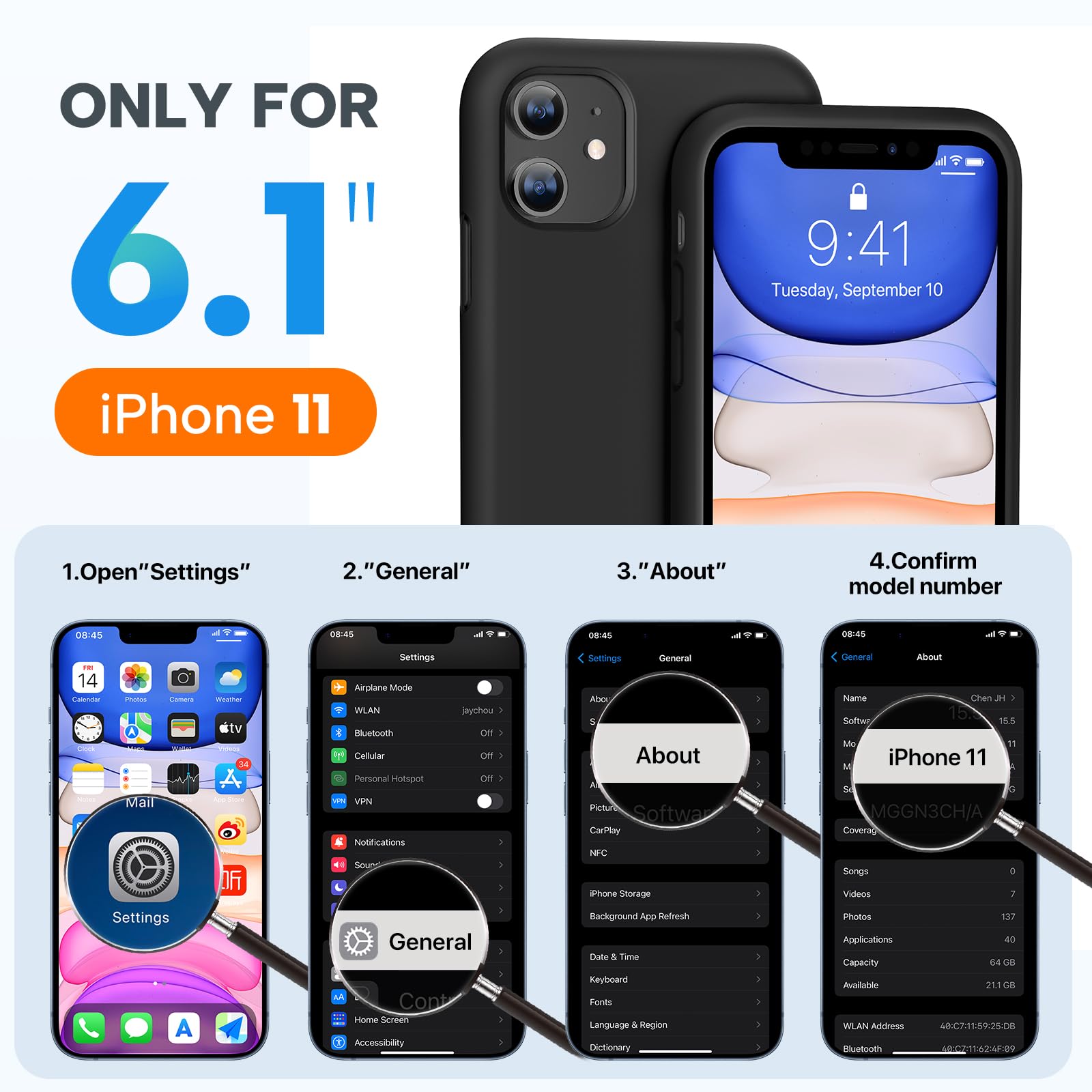 Miracase Liquid Silicone Phone Case Compatible with iPhone 11 6.1 inch(2019), Gel Rubber Full Body Protection Cover Case Drop Protection Case (Black)