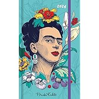 Frida Kahlo Weekly Notebook Calendar Large 2024 - Pocket Calendar 13 x 21 cm - with Closure Strap & Folding Pocket - Weekly