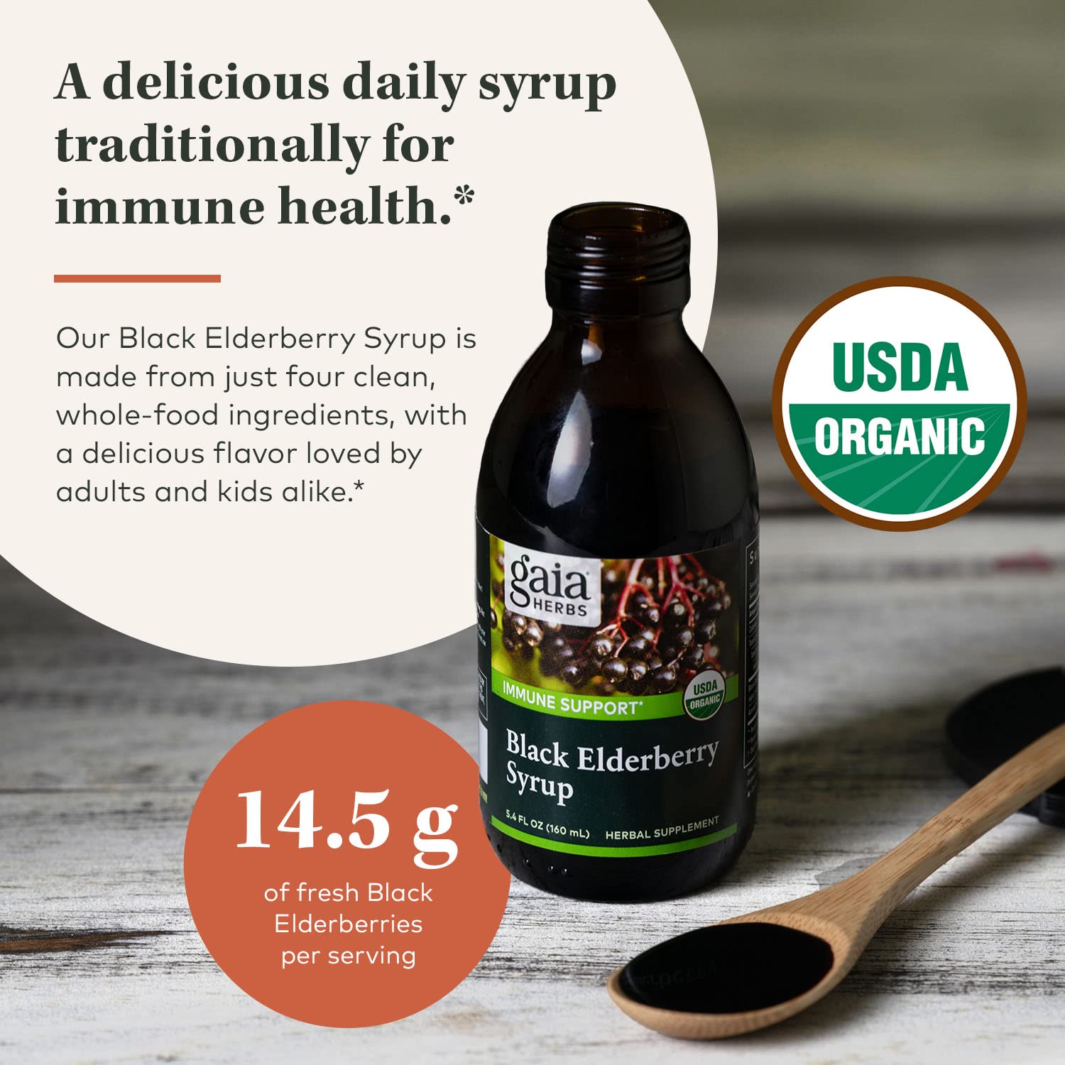 Gaia Herbs Black Elderberry Syrup - Daily Immune Support with Antioxidants, Organic Sambucus Elderberry Supplement, 5.4 Fl Oz
