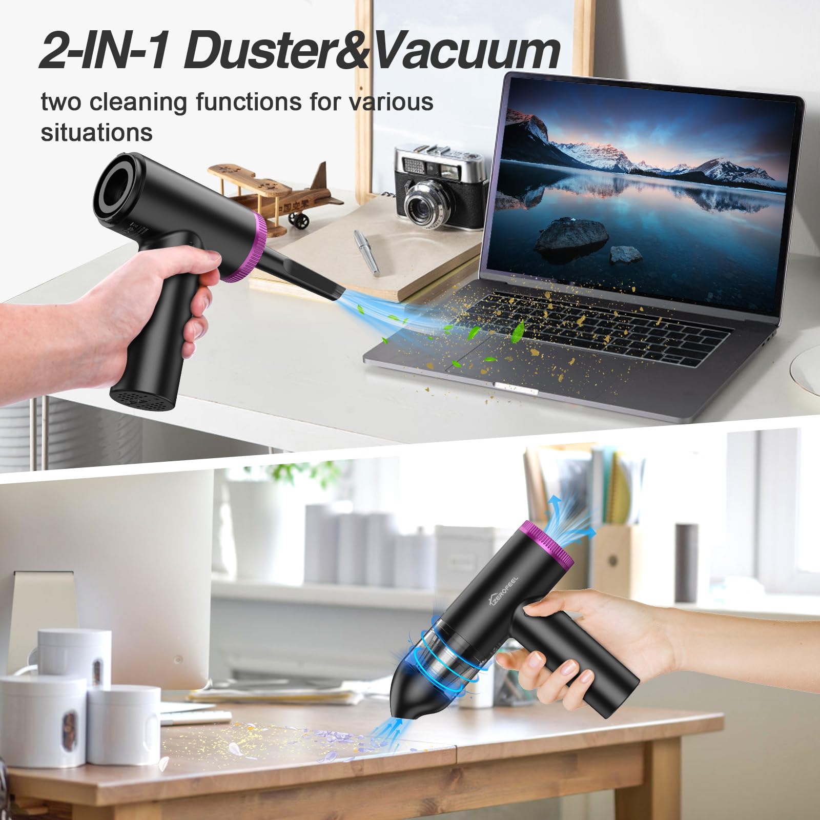 ZEROFEEL Compressed-Air-Duster-Keyboard-Cleaner- 110000RPM Electric Air Duster Vacuum Cleaner 2 in 1- No Canned Air Blower- Replaces Compressed Air Can for PC Computer BBQ Car with Power Display