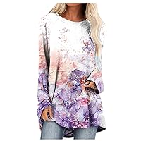 Womens Floral Print Tunics Tops with Leggings Long Sleeve Crewneck Casual Loose Fit Fall Gradient Comfy Flowy Shirts
