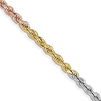 Solid Gold 14K Tri-colored 2.9mm Diamond-cut Rope with Lobster Lock Chain -16.0