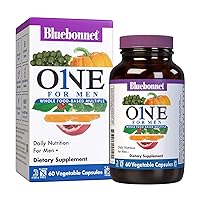 Bluebonnet Nutrition One for Men Whole Food-Based Multiple, Daily Nutrition*, Non-GMO, Vegetarian Friendly, Kosher, Gluten-Free, Soy-Free, Dairy-Free, Iron Free, 60 Vegetable Capsules, 60 Servings