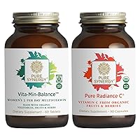 PURE SYNERGY Women’s Multivitamin, Stress, and Energy Essentials Bundle | Whole Food Multi with Adaptogens | Natural Vitamin C Immune and Skin Supplement | Vegan, Non-GMO, and Organic Ingredients