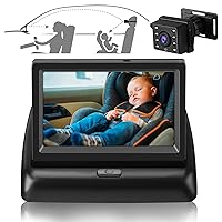 Accmor Baby Car Mirror,1080P HD Night Vision Function 360° Rotation Car Extra Strong Wide Camera with 4.3 Inch Folding Display, Car Camera View Child Infant in Rear Facing Seat