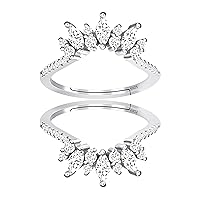 Women's 925 Sterling Silver Marquise Cut CZ Crown Wedding Ring Guard Enhancer 2pcs Stack Rings Set Y1025