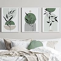 Mid Century Modern Wall Art Set of 3 Sage Green Canvas Wall Art Boho Prints Green Wall Decor Black Beige Abstract Wall Art Picture Mid Century Painting for Living Room Bedroom 16x24 Inch UNFRAMED