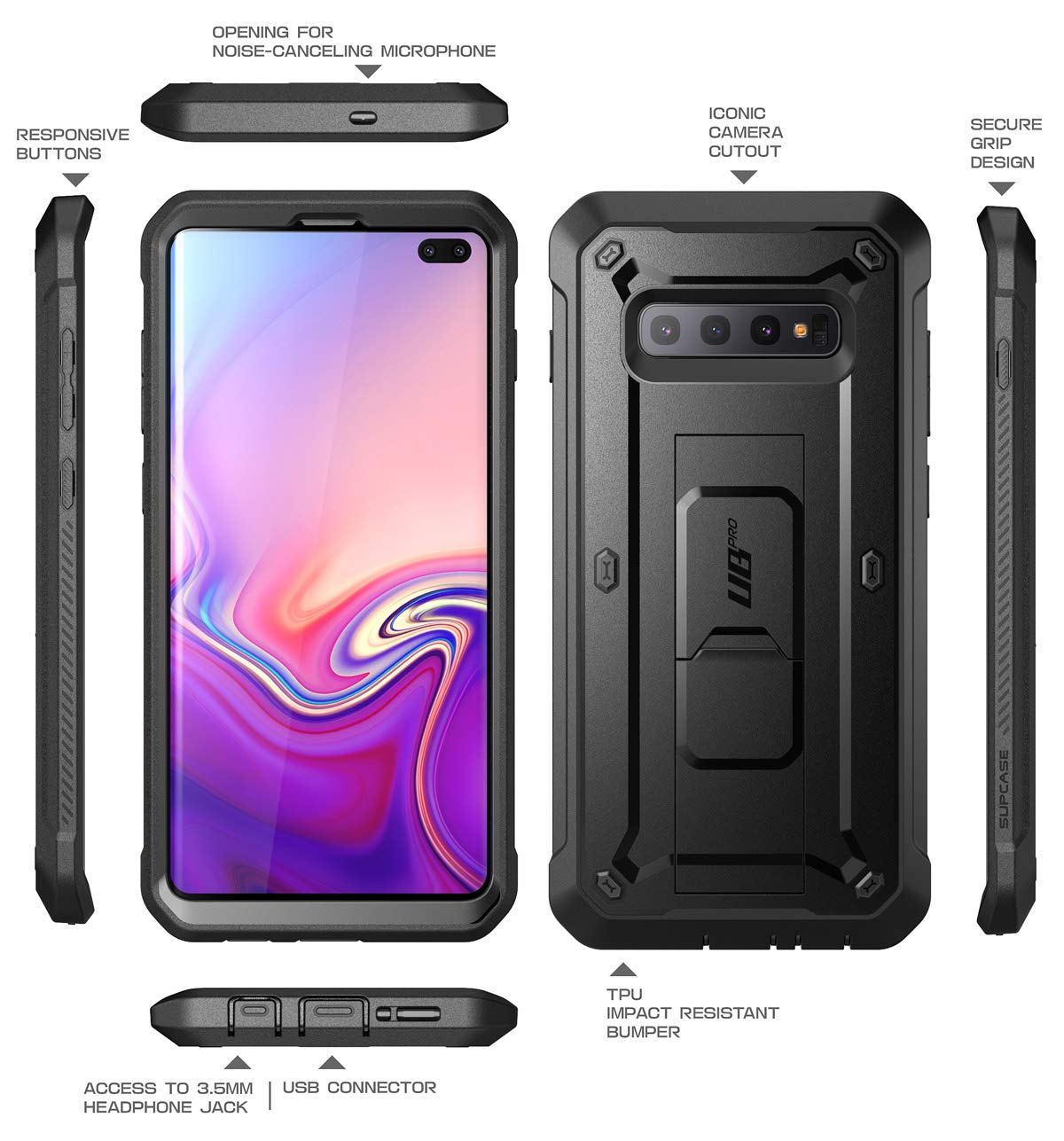 SUPCASE Unicorn Beetle Pro Series Designed for Samsung Galaxy S10 Plus Case (2019 Release) Full-Body Dual Layer Rugged with Holster & Kickstand Without Built-in Screen Protector (Black)