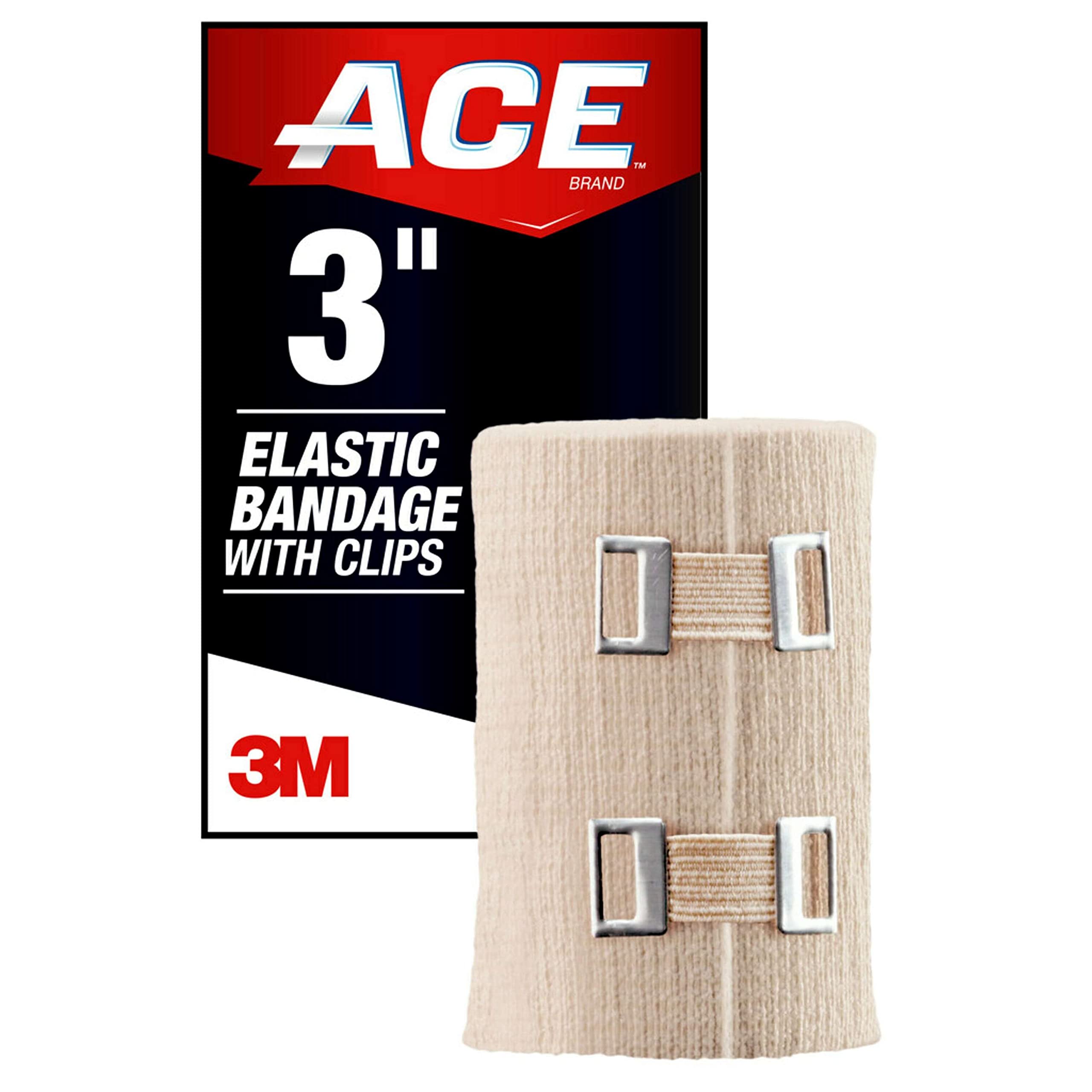 ACE 3 Inch Elastic Bandage with with Clips, Beige, Great for Elbow, Ankle, Knee and More, 1 Count