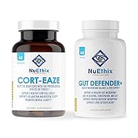 NuEthix Formulations Cortisol and Microbiome Balance Supplement Bundle: Cort-Eaze Cortisol-Control Supplement, 60 Capsules, 30 Servings and Gut Defender+, 180 Capsules, 90 Servings