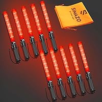 10 Pieces 21 Inch Signal Traffic Wand with 3 Flashing Modes & 6 Led Lights, Traffic Safety Baton with Side Clip for Air Marshalling, Car Directing, Parking Guides (Red)