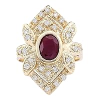 1.75 Carat Natural Red Ruby and Diamond (F-G Color, VS1-VS2 Clarity) 14K Yellow Gold Cocktail Ring for Women Exclusively Handcrafted in USA