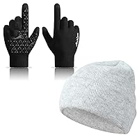 Achiou Winter Gloves for Men Women and Winter Cuffed Beanie Daily Hats for Men Women