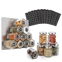 16-Pack Magnetic Spice Jar Hexagon Glass with Shaker Lids, Stainless Plate and 394pcs Labels (3 oz)