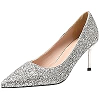 BIGTREE Wedding Pumps for Women Pointed Toe Bling Sequins Stiletto Dress Pumps