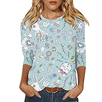 Girl Easter Outfit, Workout Tops for Women Womens Blouses Women's 3/4 Sleeve Tunic Tee O-Neck Tshirt Casual Tops Easter Fashion Summer Shirt Graphic Tees 2024 Blouse Corset Tops (Light Blue,Large)