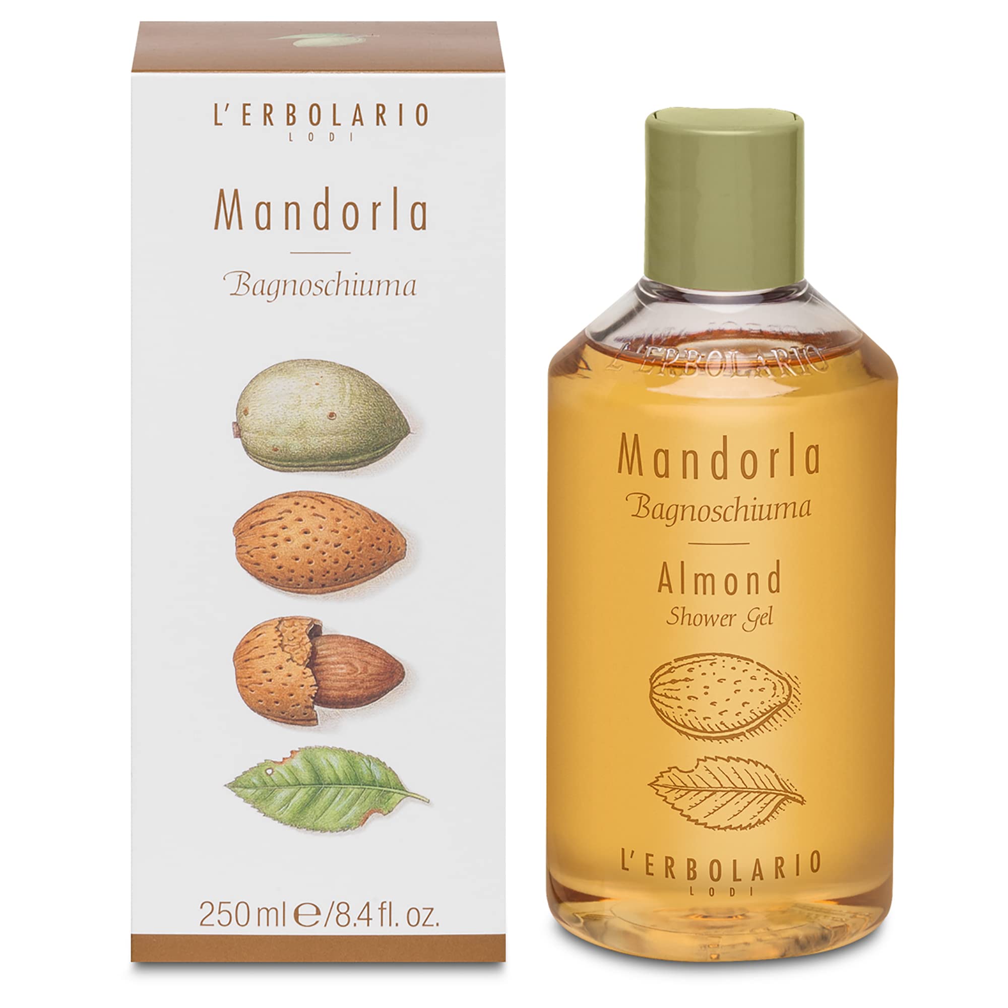 L'Erbolario Almond Shower Gel - Rich, Creamy Foam - Sensual Fragrance - Moisturizes The Body While Delicately Cleaning It - Makes Skin Smooth And Velvety To The Touch - Long Lasting Scent - 8.4 Oz