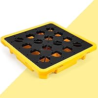 Spill Containment Platform Yellow and Black Modular Spill Containment Pallet with Drain, 1 Drum Capacity, 26.4 x 26.4 x 6 Inches (1 Pcs)