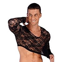 YiZYiF Sissy Mens See Through Sheer Lingerie Lace Babydoll Crop Top T Shirts Blouse Clubwear