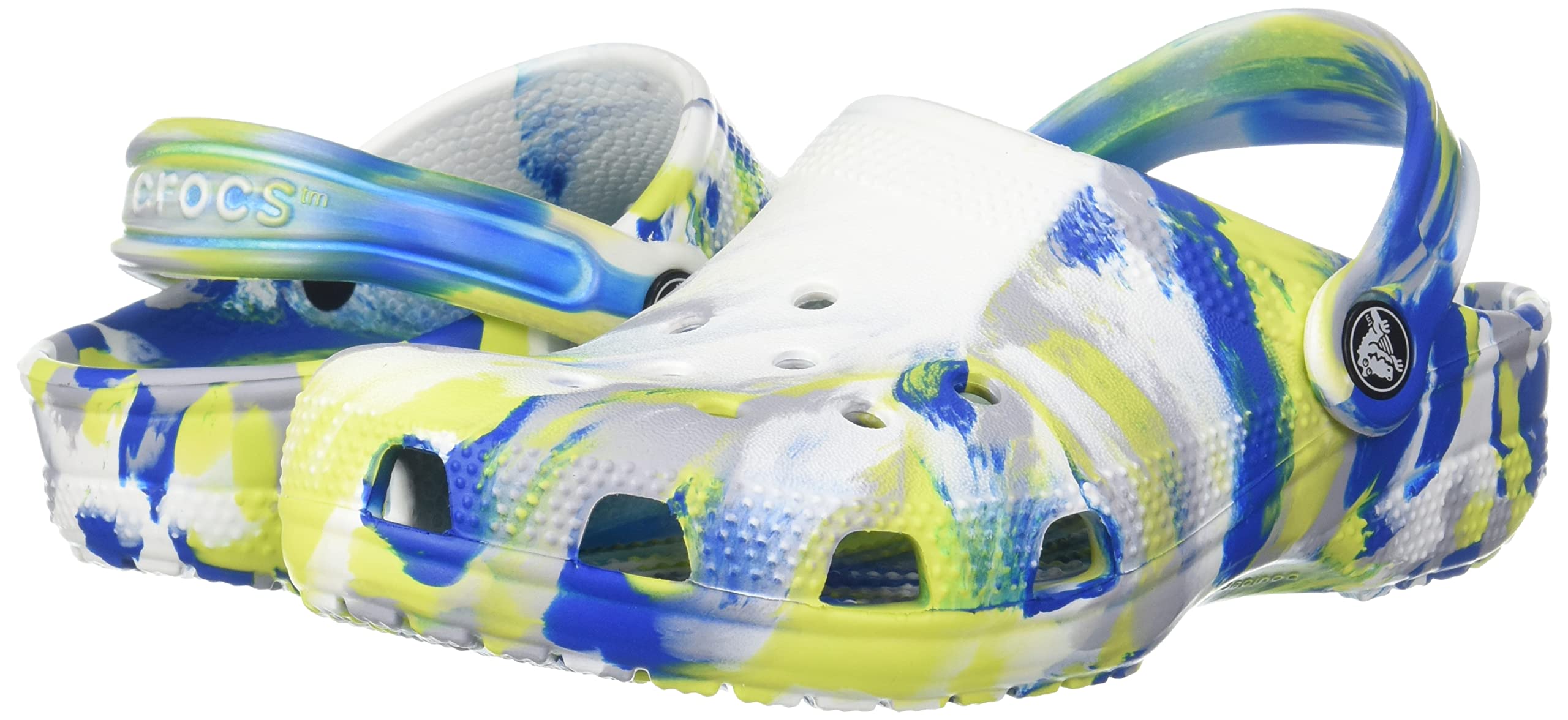 Crocs Kids' Classic Marbled Tie Dye Clog, White/Bright Cobalt, 4 US Unisex Toddler