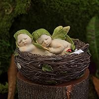 Top Collection 4207 Sleeping Fairy Twin Babies in Nest Figurines, Green, Brown, tan