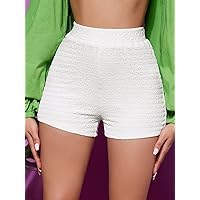 Shorts for Women Shorts Women's Shorts Textured Solid Shorts Shorts (Color : White, Size : Medium)