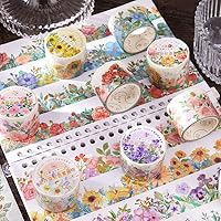 8pcs Fresh Plant and Flower Tape Himitsu Peach Spring Series Washi Tape Great for Bullet Journal Supplies, Arts, Scrapbook, DIY Crafts, Planners（feizhaotaochun