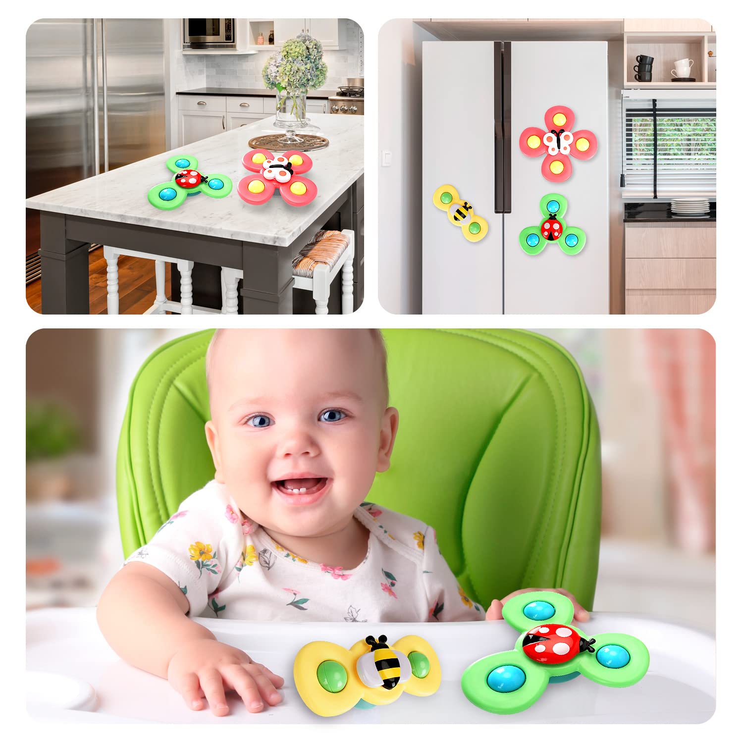 6 PCS Suction Cup Spinner Toys(3 Farm+3 POP) for Infant and Toddlers