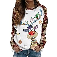 Women's Fashion Hoodies & Sweatshirts Christmas Print Long Sleeve O Neck Pullover Top Blouse Sweatshirt, S-3XL