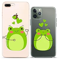 Matching Couple Cases Compatible for iPhone 15 14 13 12 11 Pro Max Mini Xs 6s 8 Plus 7 Xr 10 SE 5 Green Frog Adorable Love Gift Silicone Cover Clear Cute Thin Relationship Anniversary Girlfriend