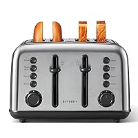 BUYDEEM DT640 4-Slice Toaster, Extra Wide Slots, Retro Stainless Steel with High Lift Lever, Bagel and Muffin Function, Removal Crumb Tray, 7-Shade Settings,Stainless Steel