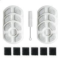 Minthouz Replacement Cat Fountain Filters - 6 Pack Replacement Filters & Sponges Set with 1 Cleaning Brush for Minthouz Cat Water Fountain