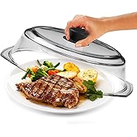 Tall Glass Microwave Splatter Cover for Food - Cookware & Bakeware Serving Dish Cover, Plate Splatter Guard Lid with Easy Grip Silicone Handle Knob - 100% Food Grade BPA Free & Dishwasher Safe - 10in.