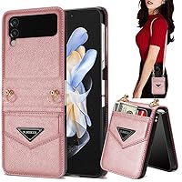 CCSmall for Samsung Galaxy Z Flip 4 5G Women Wallet Case with Card Holder, Premium PU Leather Detachable Adjustable Cross-Body Strap Phone Case Cover for Samsung Galaxy Z Flip 4 CT Rose Gold