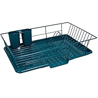 Sweet Home Collection Space-Saving 3-Piece Dish Drainer Rack Set: Efficient Kitchen Organizer for Quick Drying and Storage - Includes Cutlery Holder and Drainboard - Maximize Countertop Space, Teal